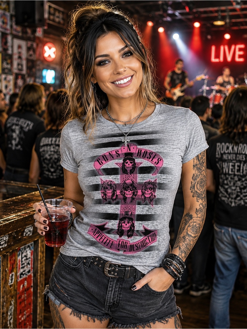 Guns N' Roses Gray & Pink Graphic Tee - Women's Short Sleeve